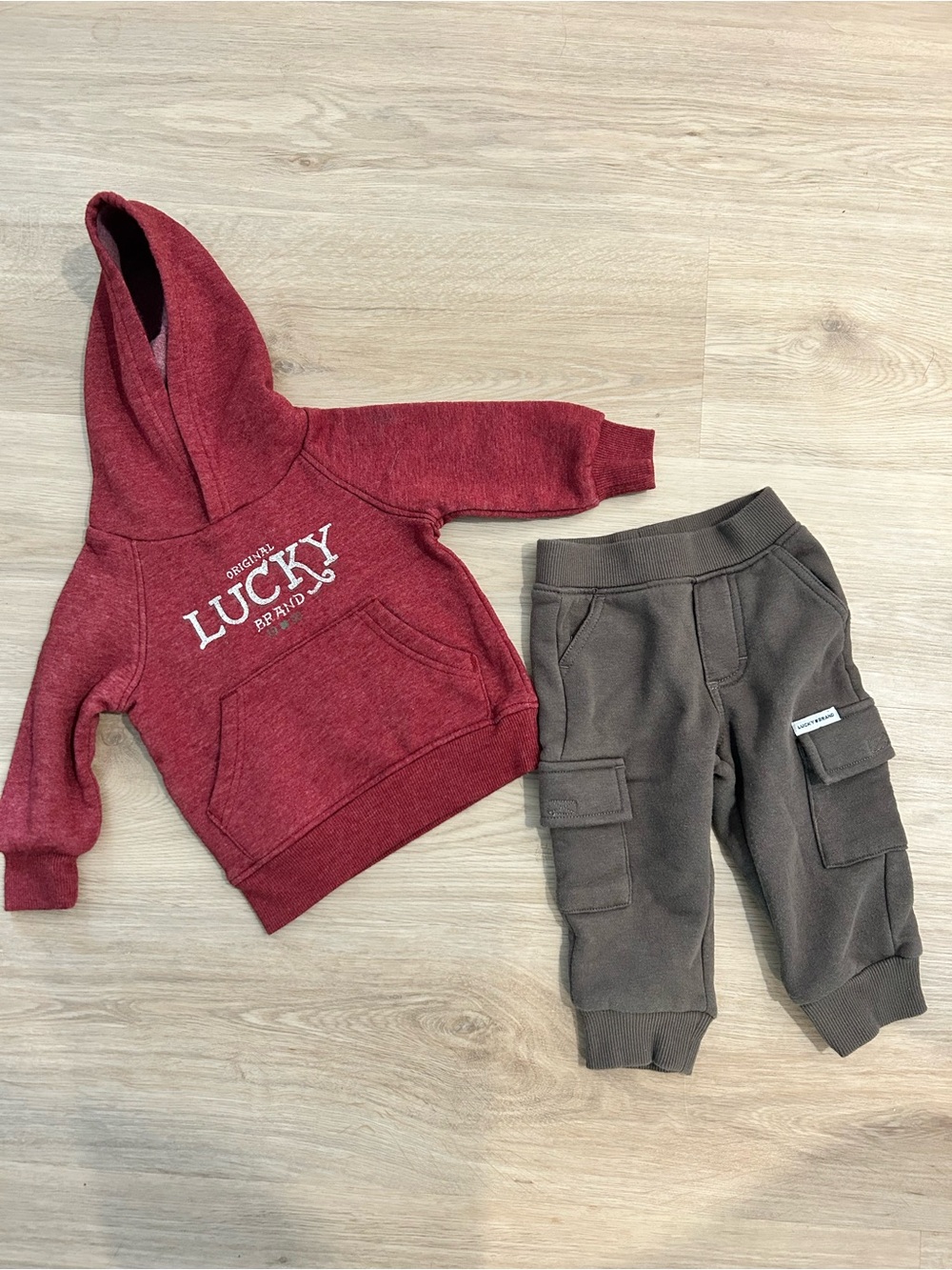 Lucky Brand Kids Burgundy Hoodie and Brown Joggers Set